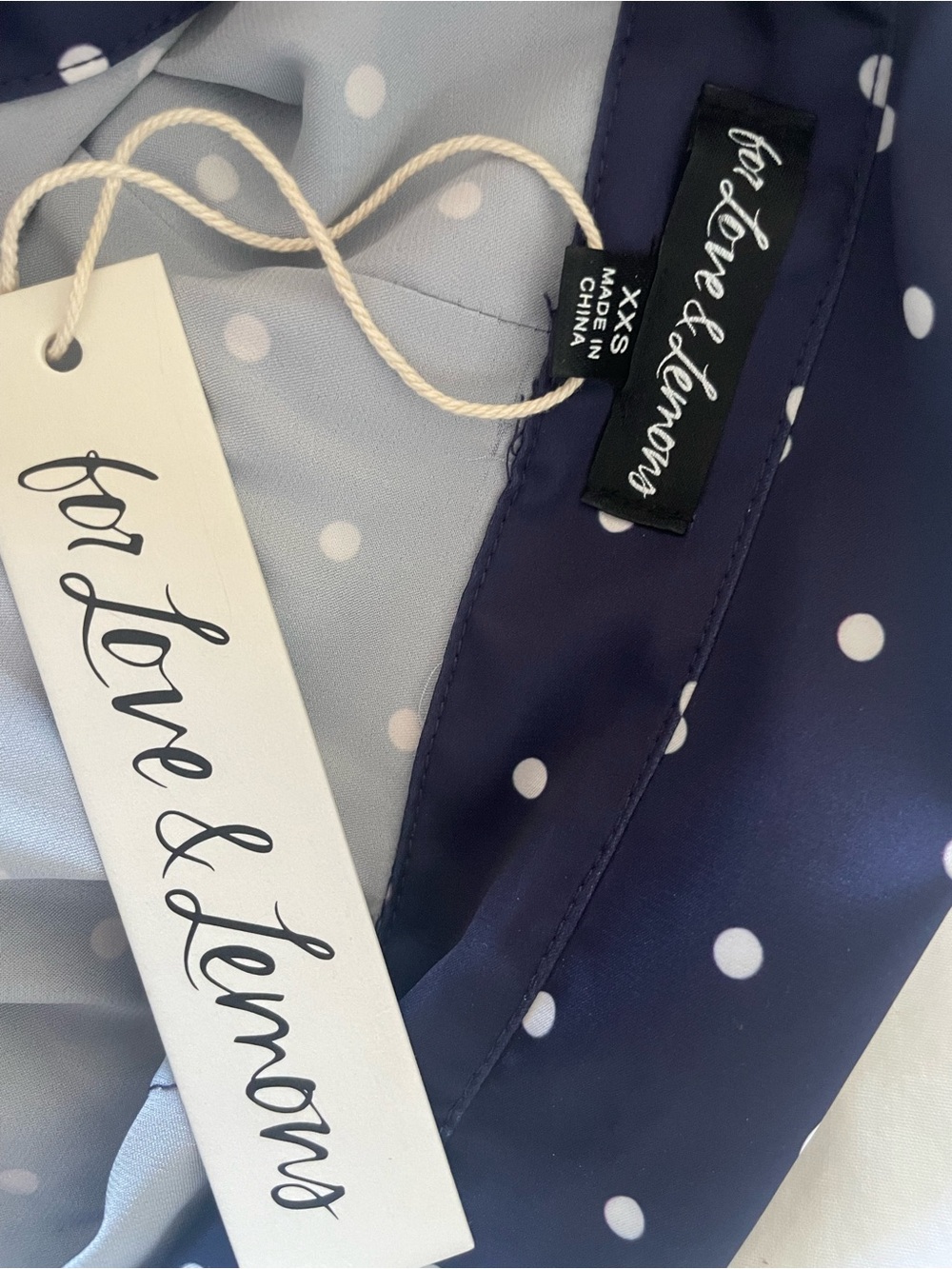 For Love & Lemons Navy Polka Dot Blouse with Cream Lace Trim - Picture 7 of 8